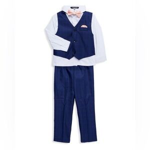 Blue Vest and Pants Set with Pink Bow Tie